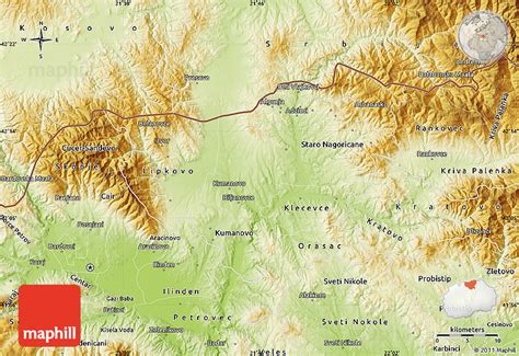 Physical Map of Kumanovo