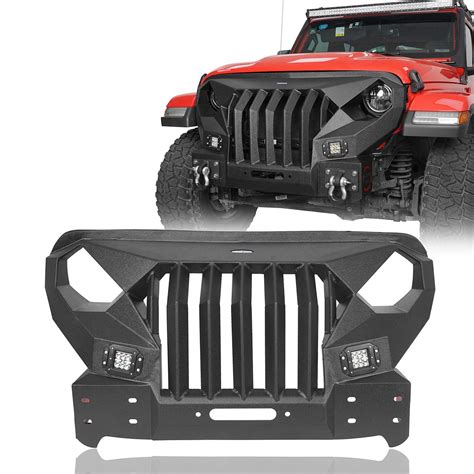 Buy Hooke Road Mad Max Front Bumper Grill w/ 2X 18W LED Lights for 2018-2022 Jeep Wrangler JL ...