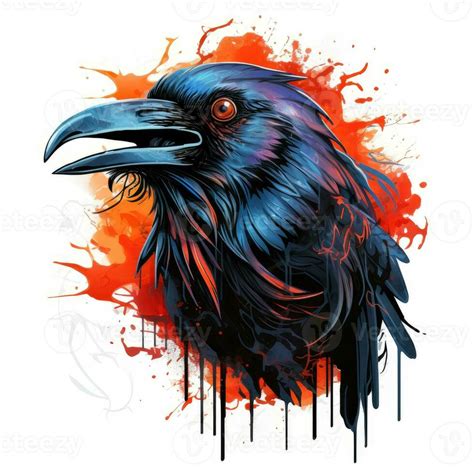 raven portrait Halloween illustration scary horror design tattoo vector ...