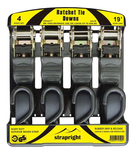 Strapright Heavyweight Ratchet Tie Down Straps 20Ft - Adjustable Lock up Mechanism, Heavy Duty S ...