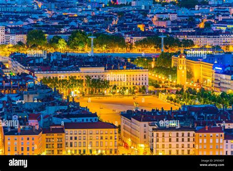 Night aerial view of Place Bellecour in Lyon, France Stock Photo - Alamy