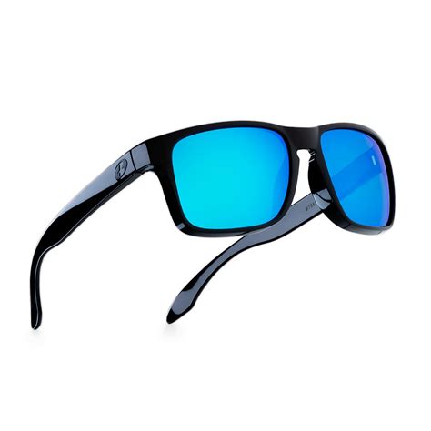 BNUS Polarized Sunglasses Men Women Corning Real Glass Lens Shiny Black / Blue Mirrored Lenses ...