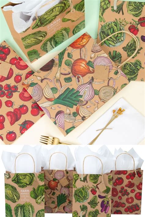 VEGETABLE DESIGN MEDIUM SIZE GIFT BAGS - 4 PACK - 8 X 4 X 10 INCH