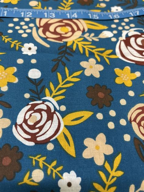 Teal, Brown & Gold Modern Floral Print Cotton Fabric - FQ Fat Or Continuous Cut | eBay