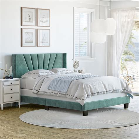 Premier Viera Velvet Upholstered Platform Bed Frame, Aqua Queen - Walmart.com - Walmart.com