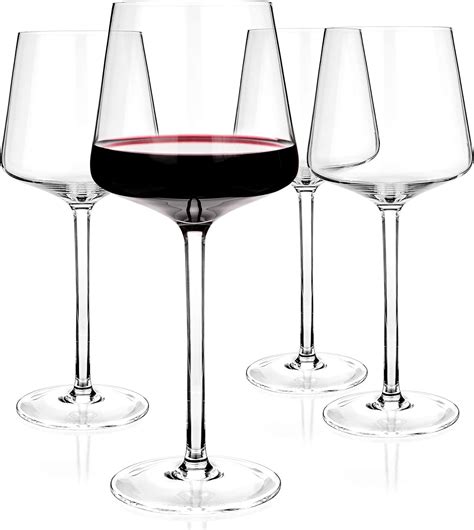 Luxbe - Crystal Wine Glasses - Set of 4 - 600ml - Tall Handcrafted Red or White Wine Glass ...