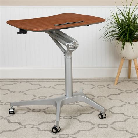 Flash Furniture Mobile Sit-Down, Stand-Up Mahogany Computer Desk with ...