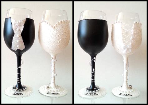 Hand Painted Wine Glasses - Bride and Groom set | Wedding wine glasses, Unique wine glasses ...