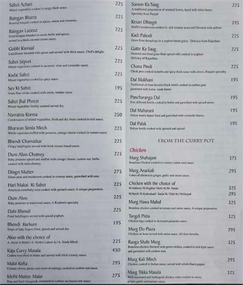 Raaga Restaurant Menu, Menu for Raaga Restaurant, Indiranagar, East Bengaluru, Bengaluru