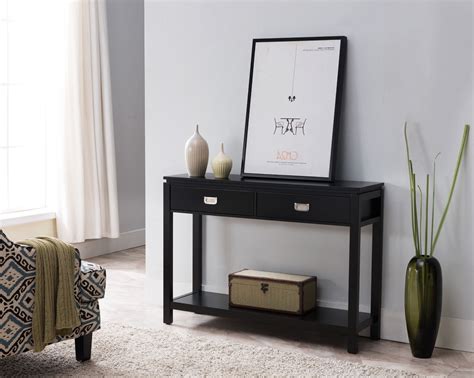 Dylan Black Wood Contemporary Entryway Console Table with 2 Drawers and ...
