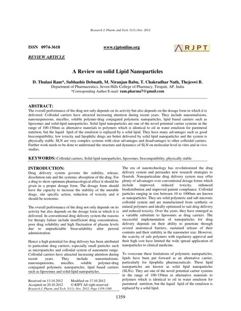 (PDF) A review on solid lipid nanoparticles