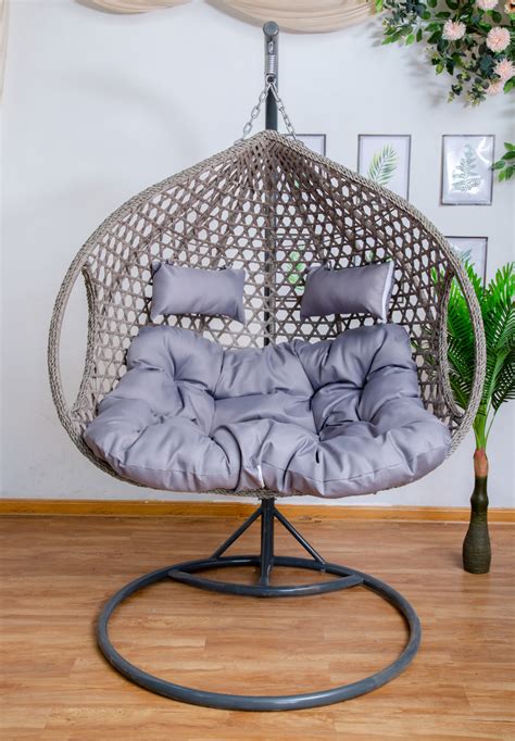 Double Seat Hanging Egg Chair Luxury Model - Gray Basket & Gray Cushio – Egg Chairs Australia