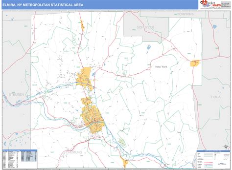 Elmira, NY Metro Area Wall Map Basic Style by MarketMAPS