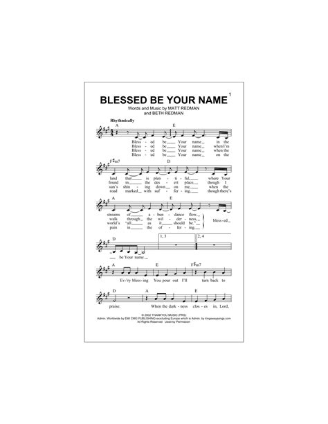 Blessed Be Your Name chords by Tree63 (Melody Line, Lyrics & Chords ...