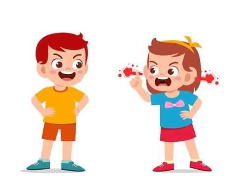 Premium Vector | Cute kid boy and girl fight and argue