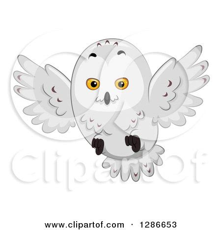 Clipart of a Snowy Owl Flying - Royalty Free Vector Illustration by BNP ...