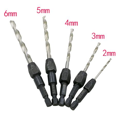 5pc Quick Change Drill Bit Set Hex Shank Metric 2mm To 6mm Twist Drill ...