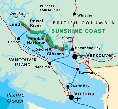 Vancouver costa mapa - columbia Britânica, costa (mapa de British Columbia - Canadá)