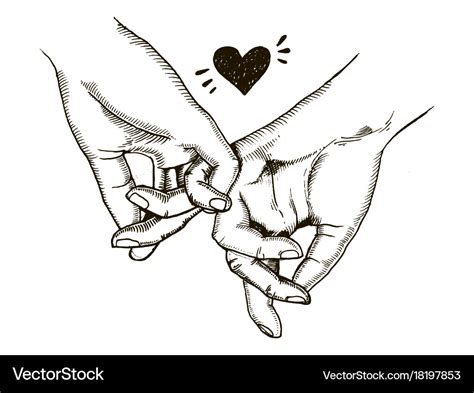 Couple in love hold hands engraving Royalty Free Vector