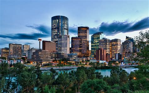 Download wallpapers Calgary, 4k, downtown, skyline, Calgary Tower, evening, Canada for desktop ...