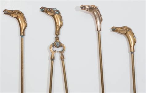 Set of 1950s Brass Fireplace Tools with Horse Head Motif For Sale at 1stdibs