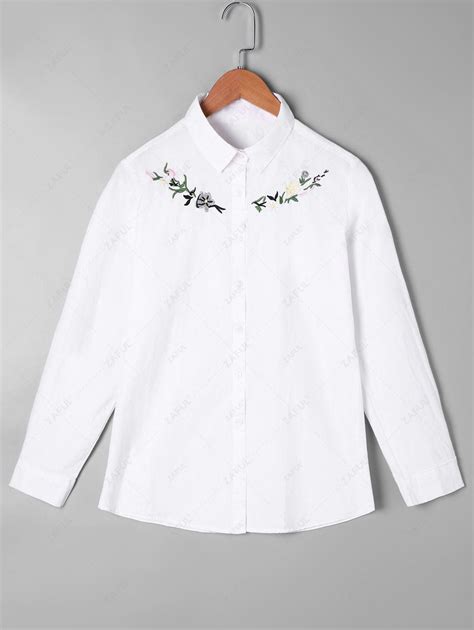 [27% OFF] 2021 Button Up Embroidery Shirt In WHITE | ZAFUL