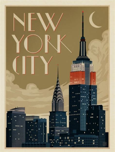 New York City, Skyline, Deco Style Travel Poster Style REPRO Vintage ...