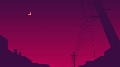 Power Lines Moon Sky Minimalism 4k sky wallpapers, pink wallpapers, moon wallpapers, minimalist ...