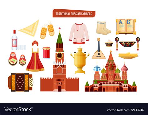 Russian traditional symbols culture landmarks Vector Image