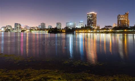 Oakland California Night Sky Downtown City Skyline Lake Merritt Stock ...