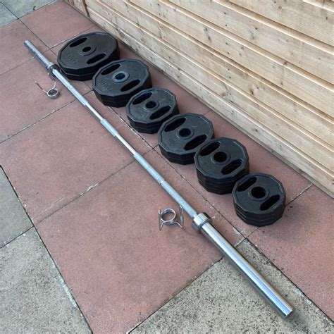 85kg Rubber Coated Olympic Weights + 7ft 20kg Barbell Set Can Deliver ...