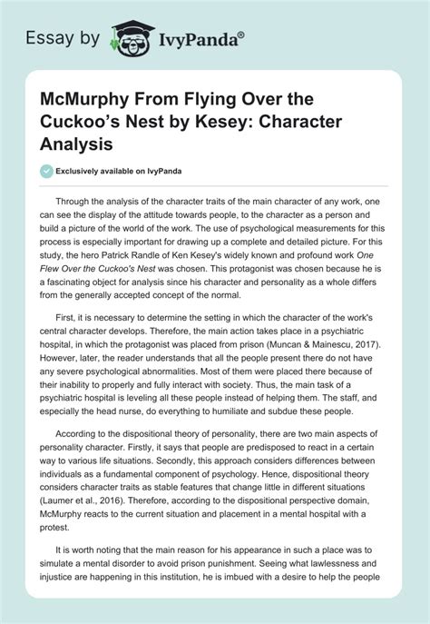 McMurphy From "Flying Over the Cuckoo's Nest" by Kesey: Character Analysis - 874 Words ...