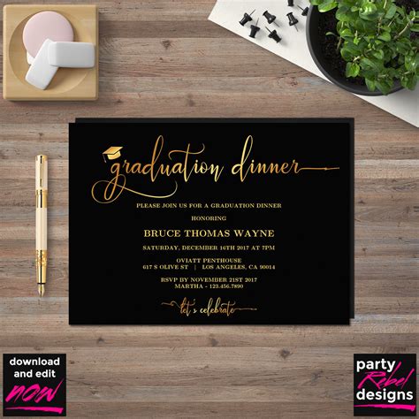 Graduation Dinner Invitation Template Printable Graduation | Etsy