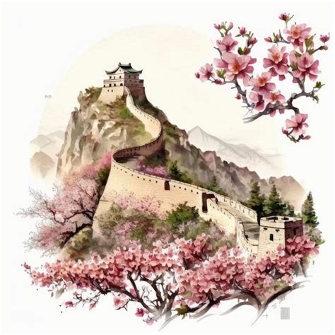 Premium AI Image | Watercolor painting of the great wall of china.