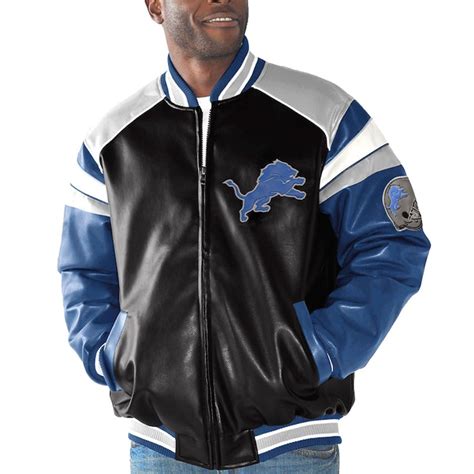 Detroit Lions Black and Light Blue Leather Jacket