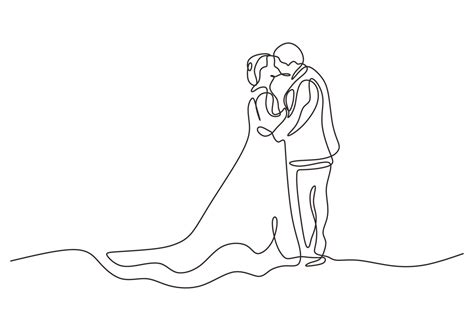 Continuous one line drawing of happy couple in marriage. Man and woman ...