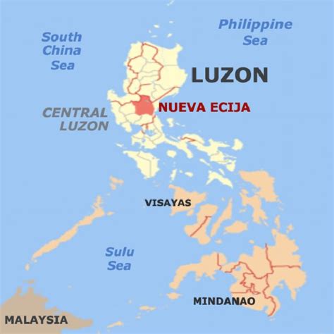 The map of the Province of Nueva Ecija, Philippines. Source: Google Map ...