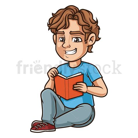 Young Man Reading Book Cartoon Clipart Vector - FriendlyStock