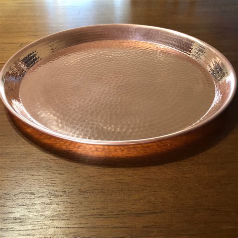 Pure Hammered Copper Raised Edge Round Serving Tray - 14 1/2 diameter