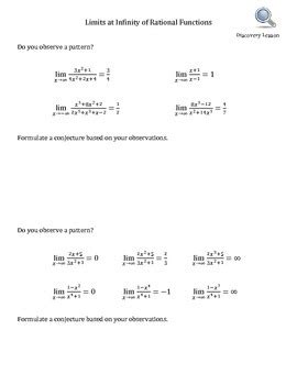 Limits at Infinity of Rational Functions Discovery Worksheet by Dalton Marsh