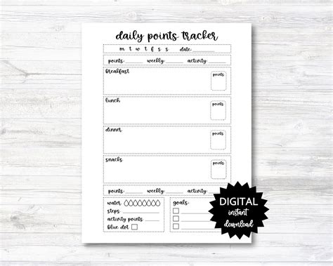 Daily Points Tracking Printable, Point Tracker Planner Page - PRINTABL – itsAwhoot