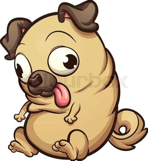 Fat pug dog looking down. Vector clip art illustration with simple ...