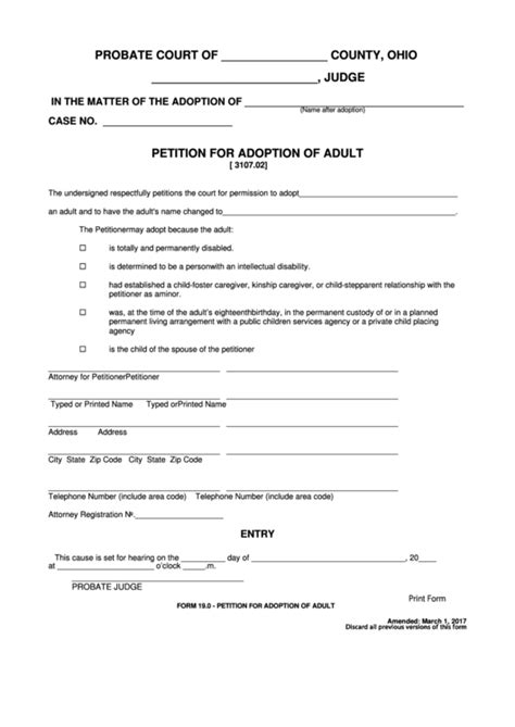 Fillable Petition For Adoption Of Adult printable pdf download