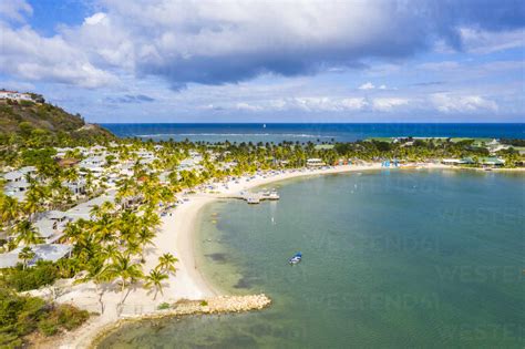 Aerial view by drone of St. James Bay, Antigua, Antigua and Barbuda ...