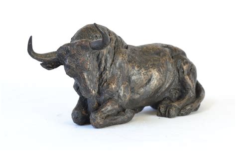 Bronze Lying Bull Sculpture by animal sculptor Tanya Russell, MRBS