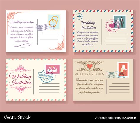 Vintage wedding postcard templates Royalty Free Vector Image