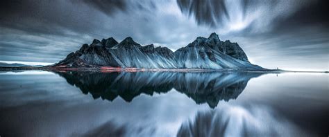 Vestrahorn mountain Wallpaper 4K, Evening, Cold, Reflection