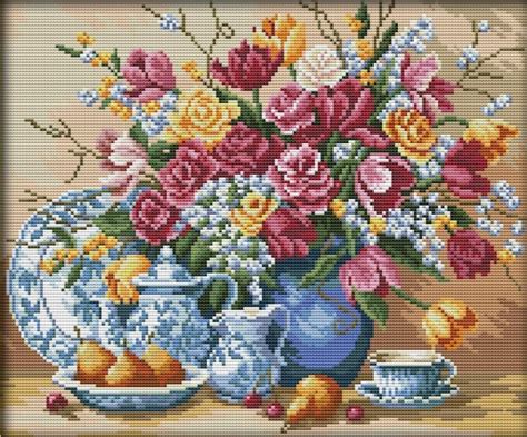 Counted & Stamped Stitch Kit 14CT and 11CT Fruit and Flowers in Vase ...