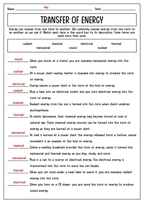 19 Types Of Energy Transfer Worksheet | Science teaching resources ...