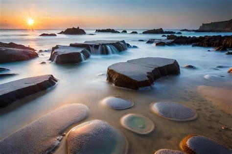 Premium AI Image | A sunset over the rocks